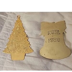 Lot Vintage Duchin 1988 Gold Metal Christmas Tree Ornament Noel 1986 Bell USA